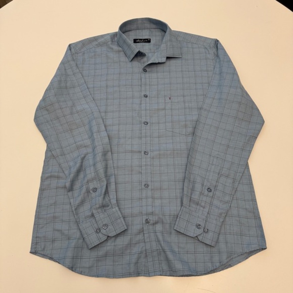 Sero Uth Tailored Fit Blue Windowpane Check Cotton‎ Blend Shirt Mens 42cm L